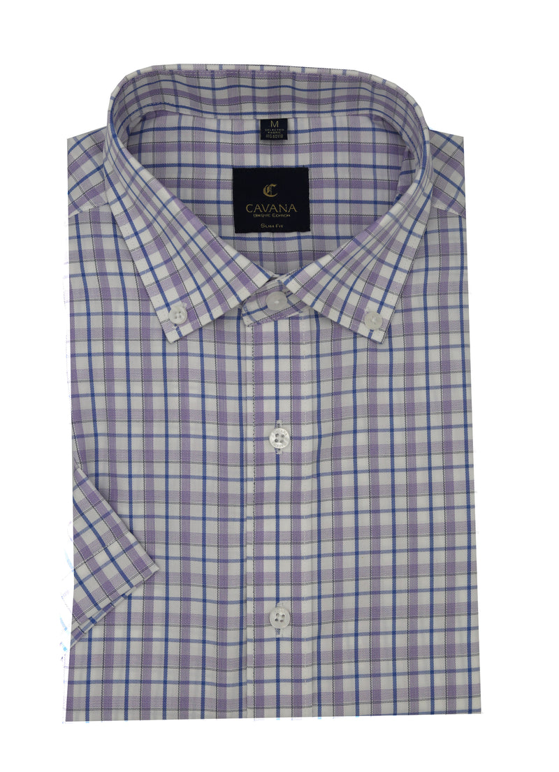Men’s Blue Purple Check Half Sleeve Shirt – Modern Casual Shirt