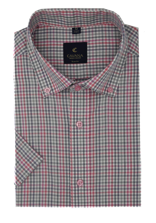 Men’s Red & Grey Check Half Sleeve Shirt – Casual Summer Shirt