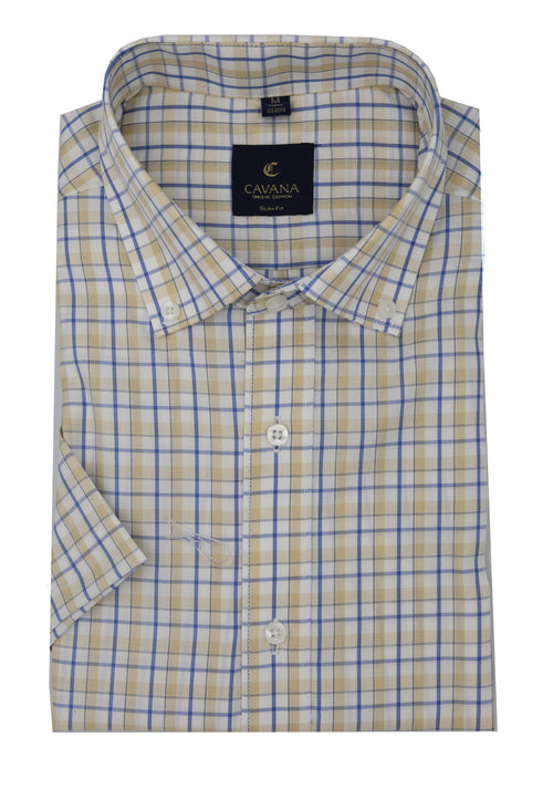 Men’s Yellow Blue Check Half Sleeve Shirt – Classic Casual Shirt