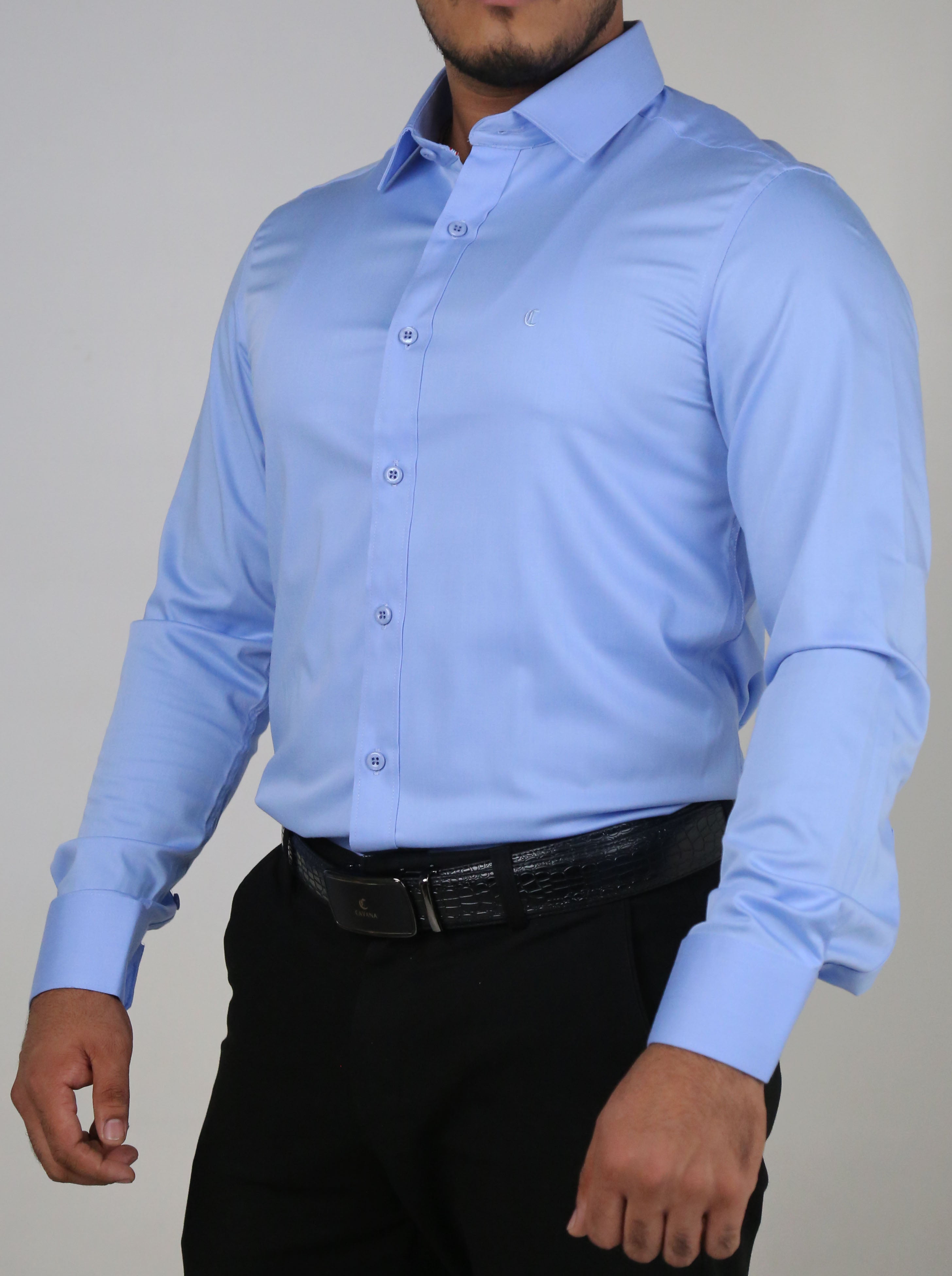 Men’s Light Blue Cotton Dress Shirt – Classic Office Shirt