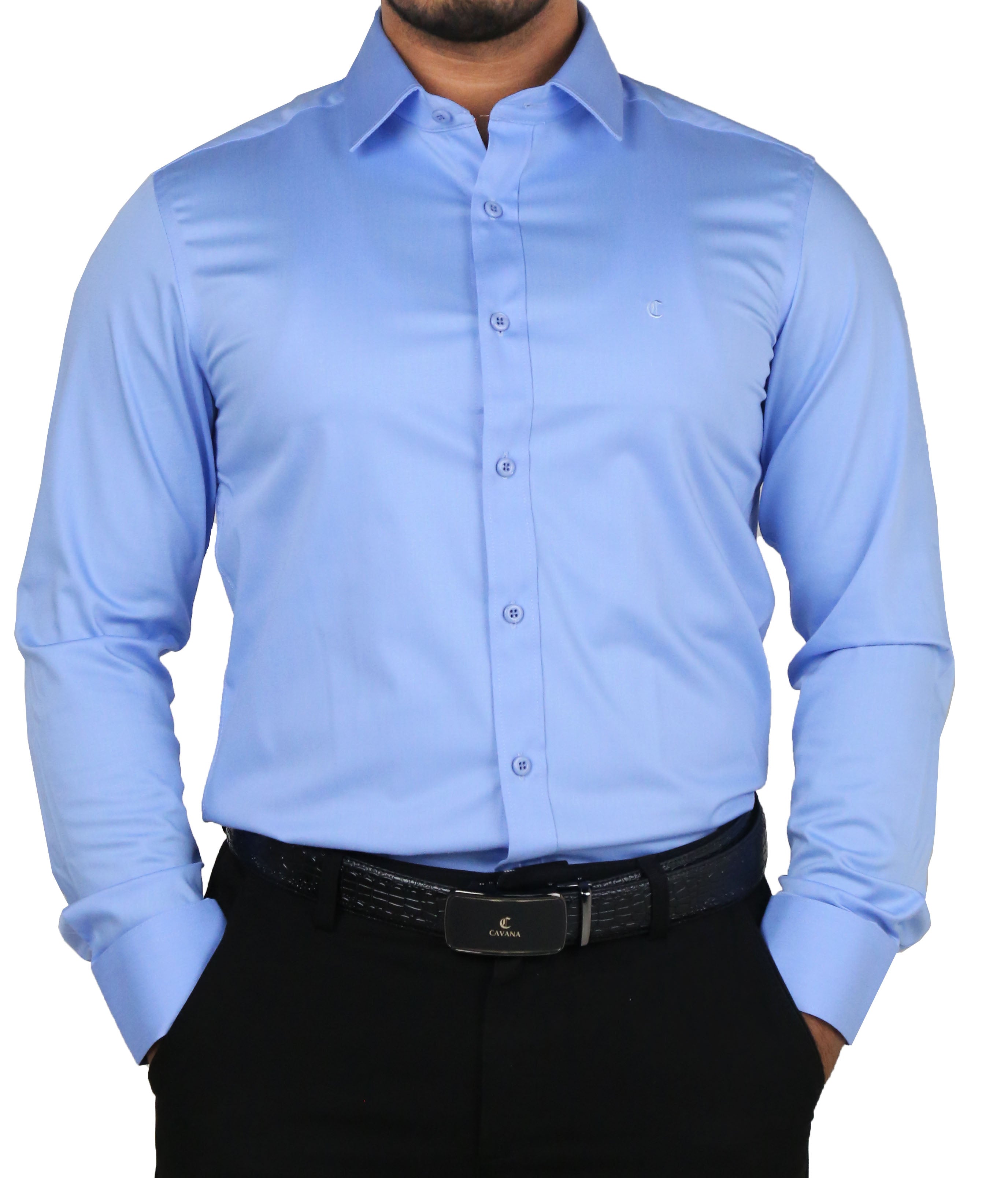 Men’s Light Blue Cotton Dress Shirt – Classic Office Shirt