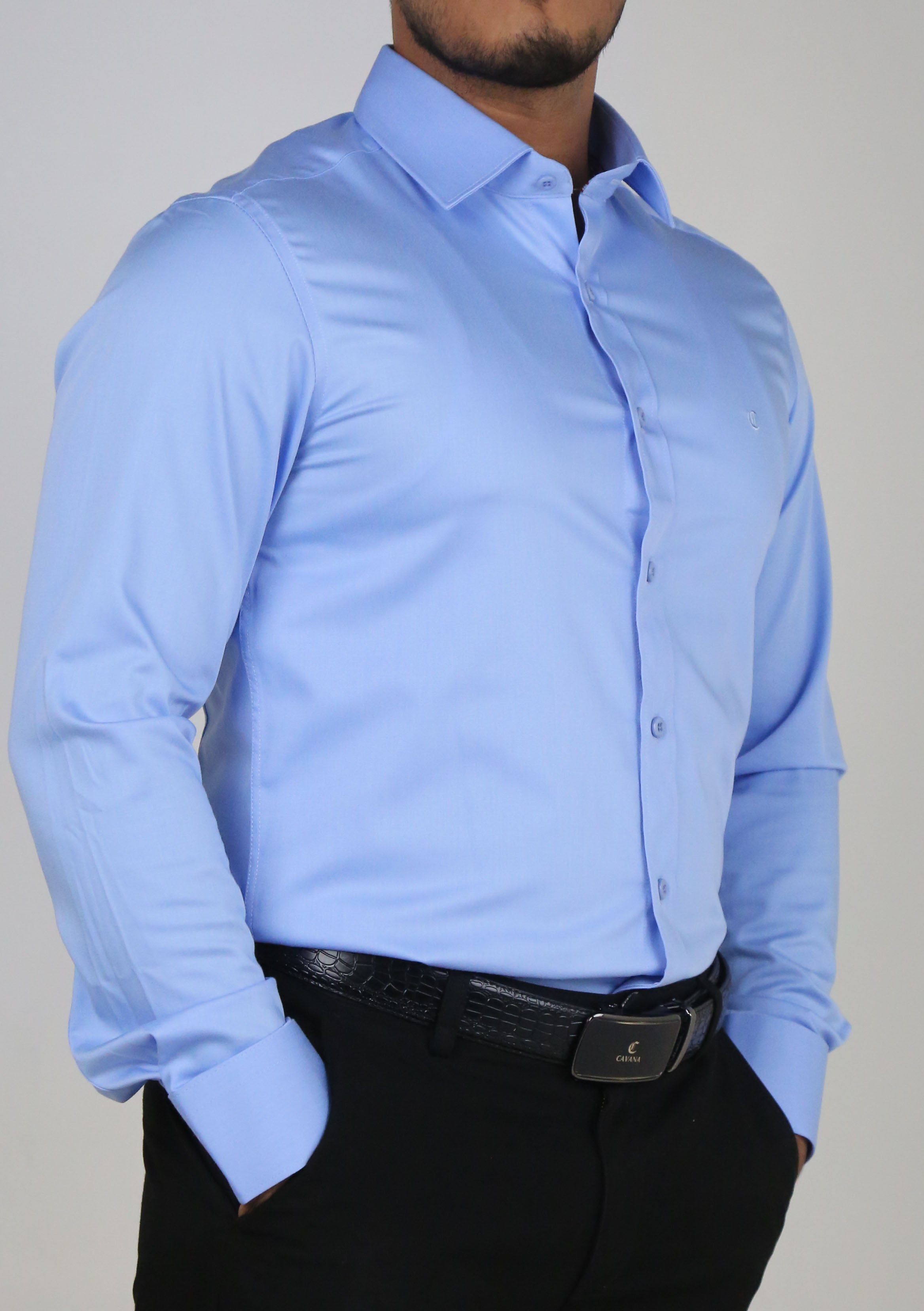 Men’s Light Blue Cotton Dress Shirt – Classic Office Shirt