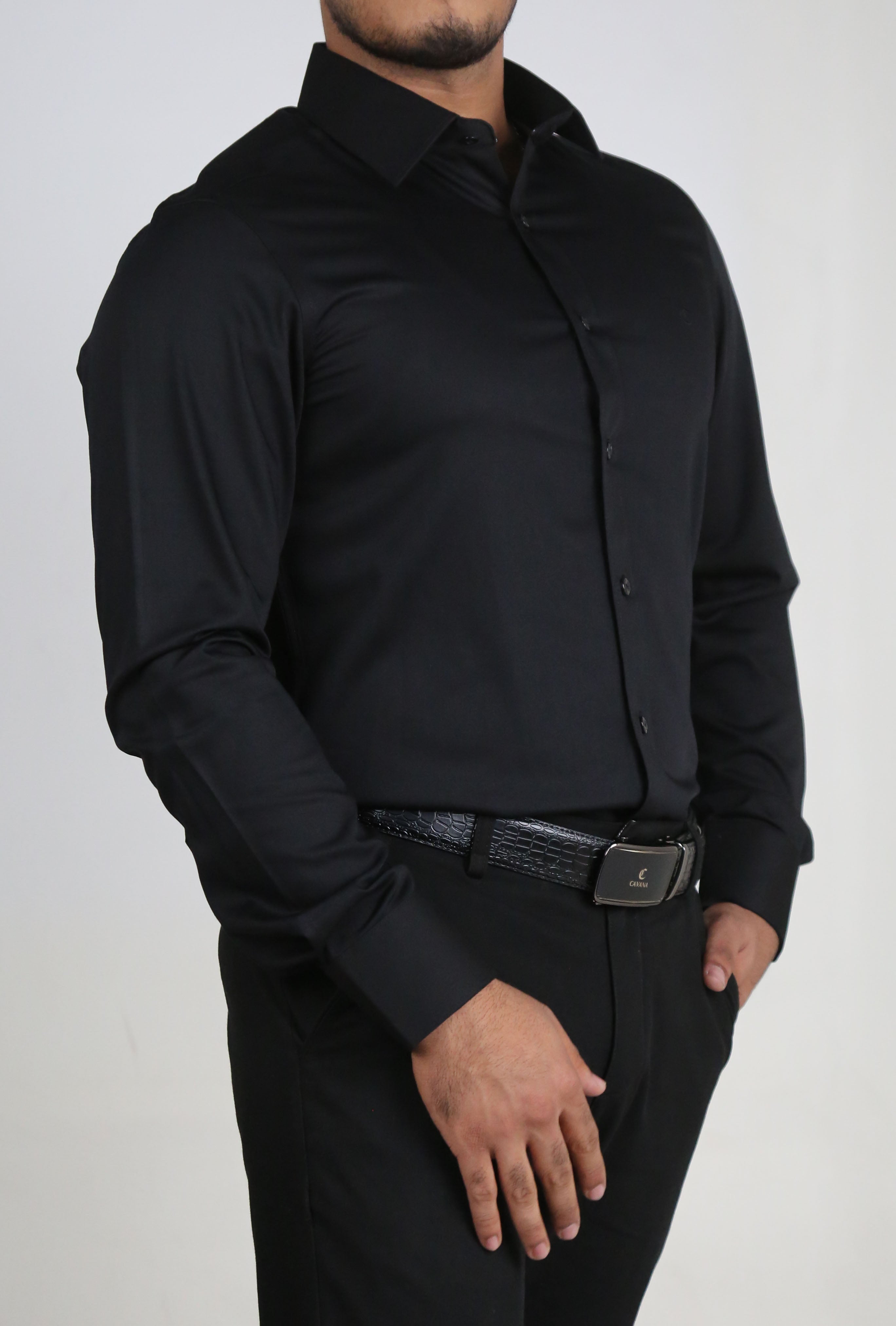 Men’s Black Formal Dress Shirt – Premium Slim Fit