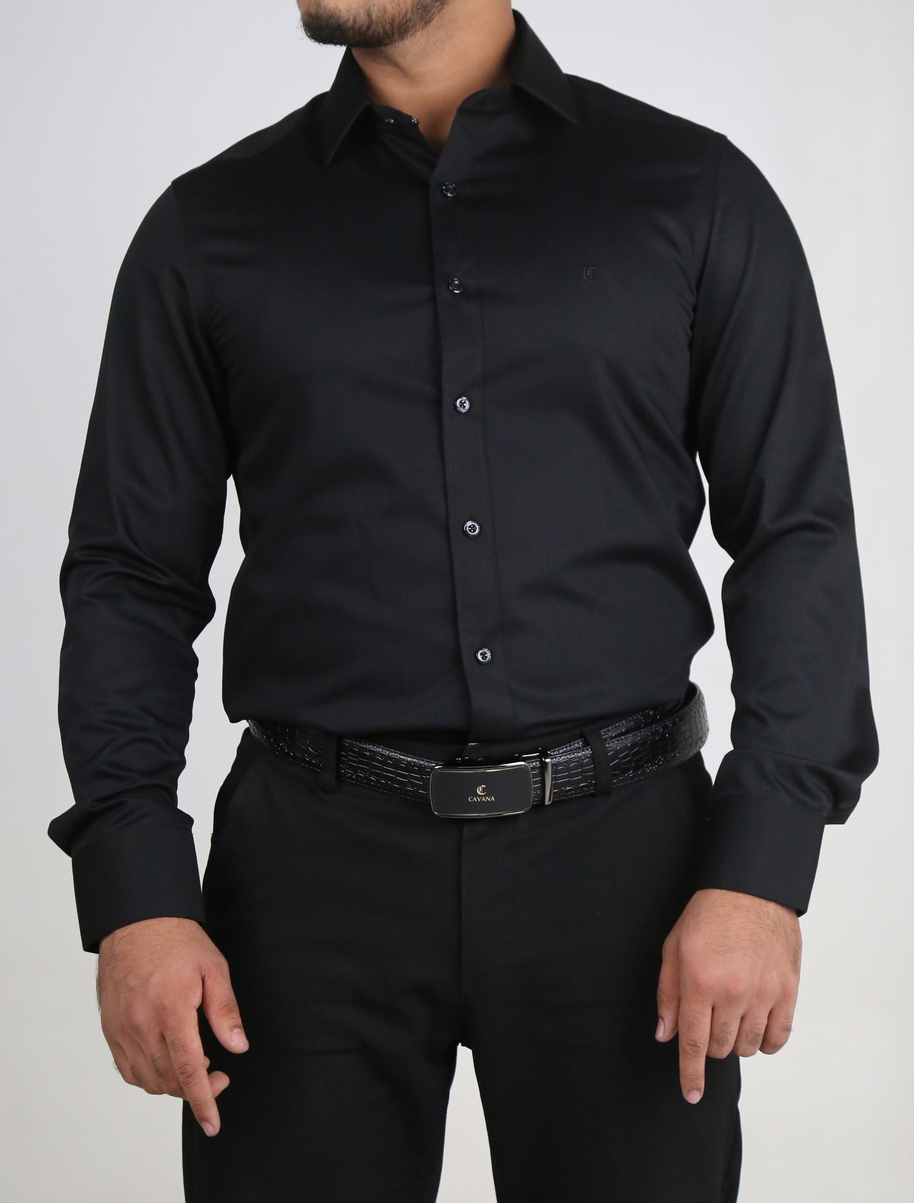Men’s Black Formal Dress Shirt – Premium Slim Fit
