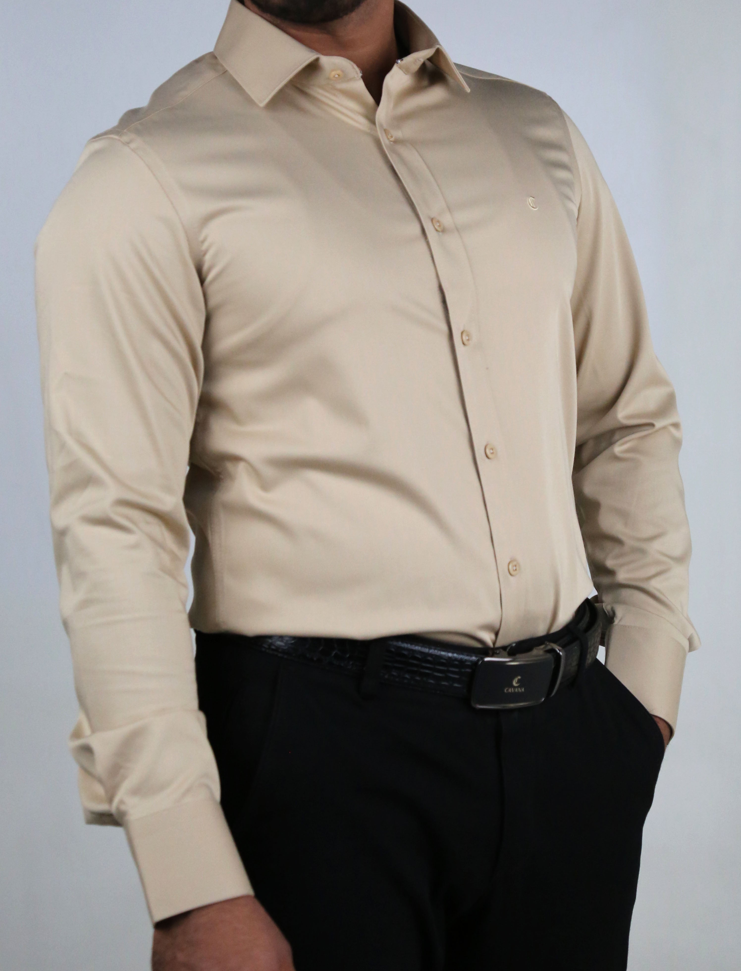 Men’s Beige Premium Formal Shirt – Smart Office Wear