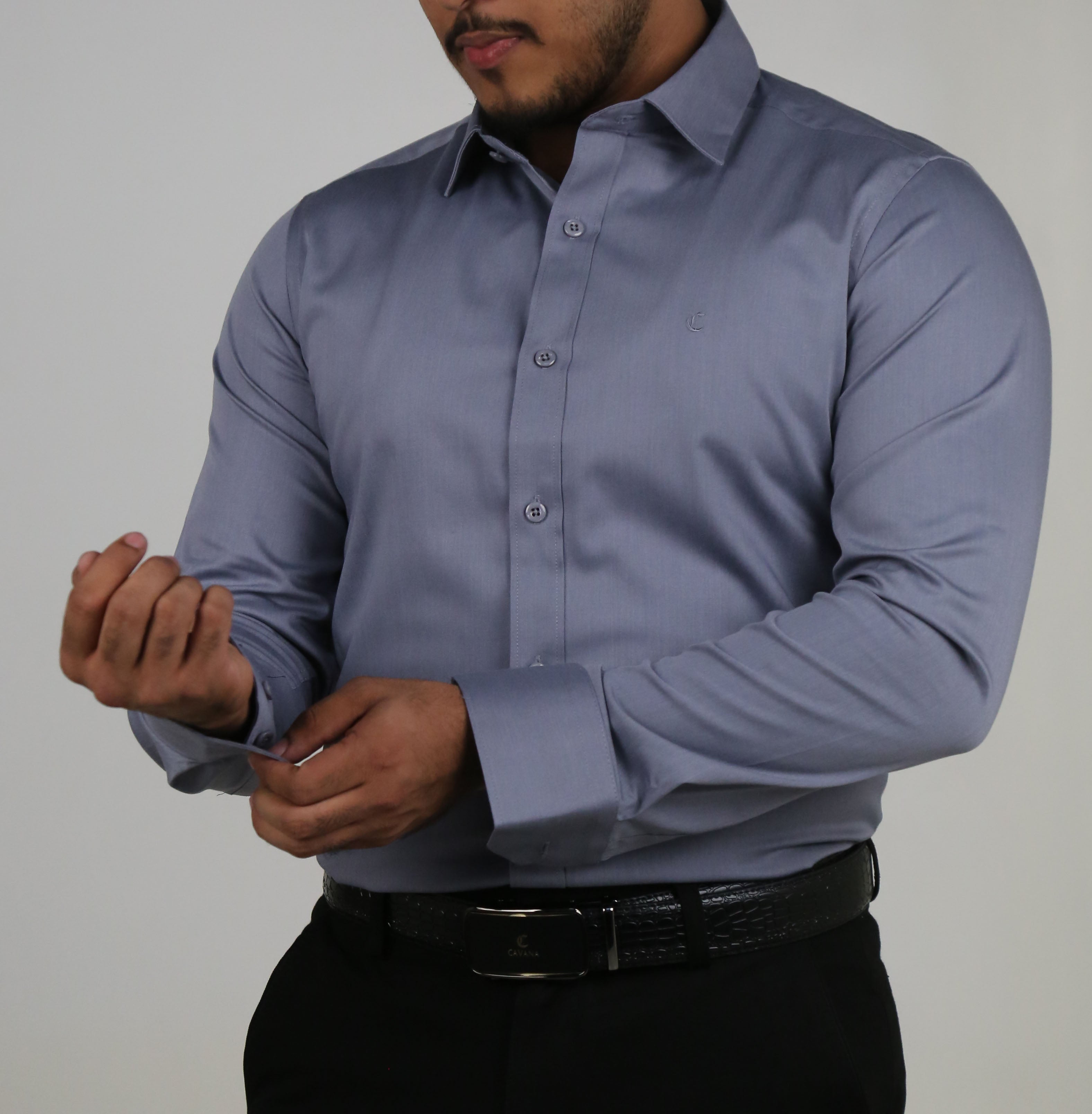 Men’s Grey Formal Shirt – Premium Slim Fit Office Wear