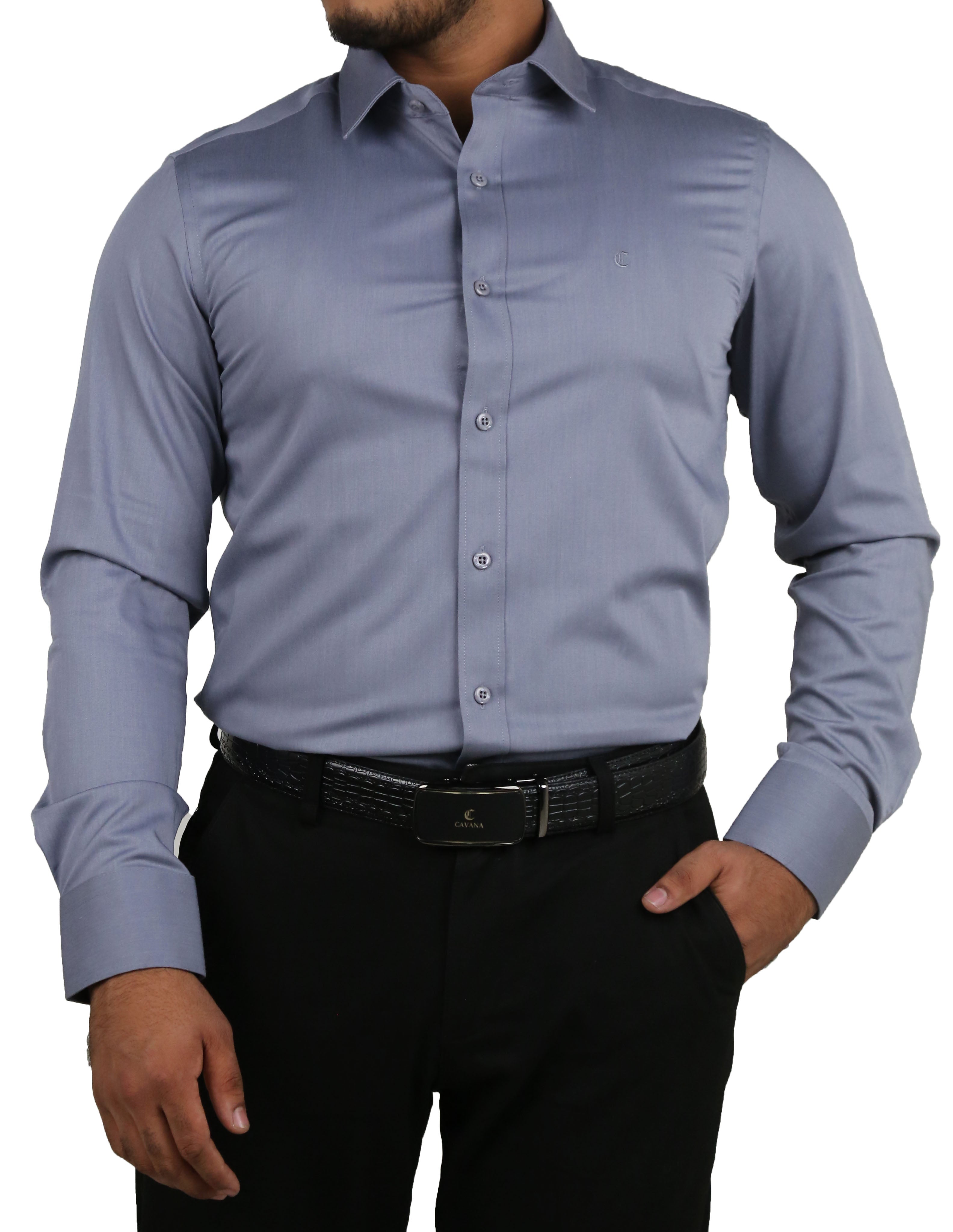 Men’s Grey Formal Shirt – Premium Slim Fit Office Wear