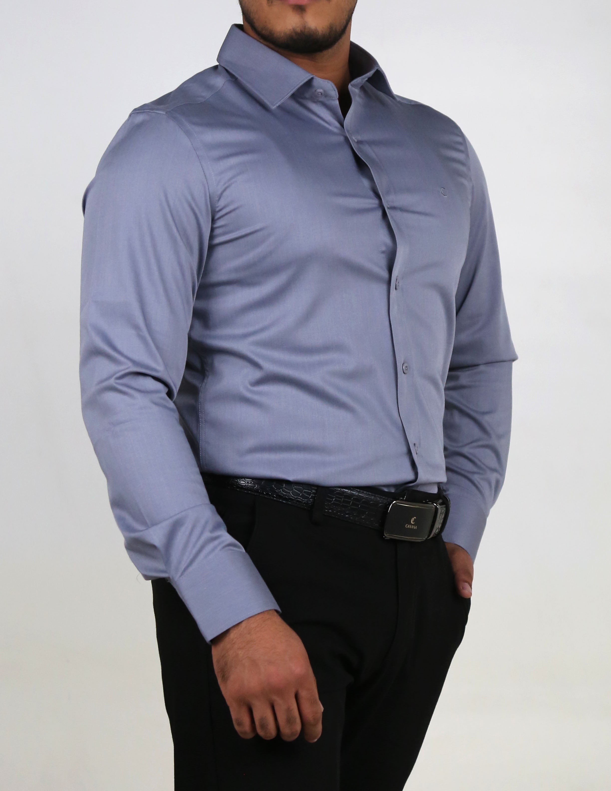 Men’s Grey Formal Shirt – Premium Slim Fit Office Wear