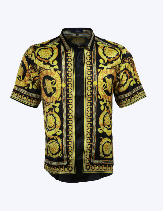 Men's Floral Pattern Short Sleeve Lapel Shirt