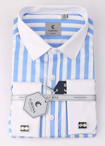 Blue & White Vertical Stripe Shirt