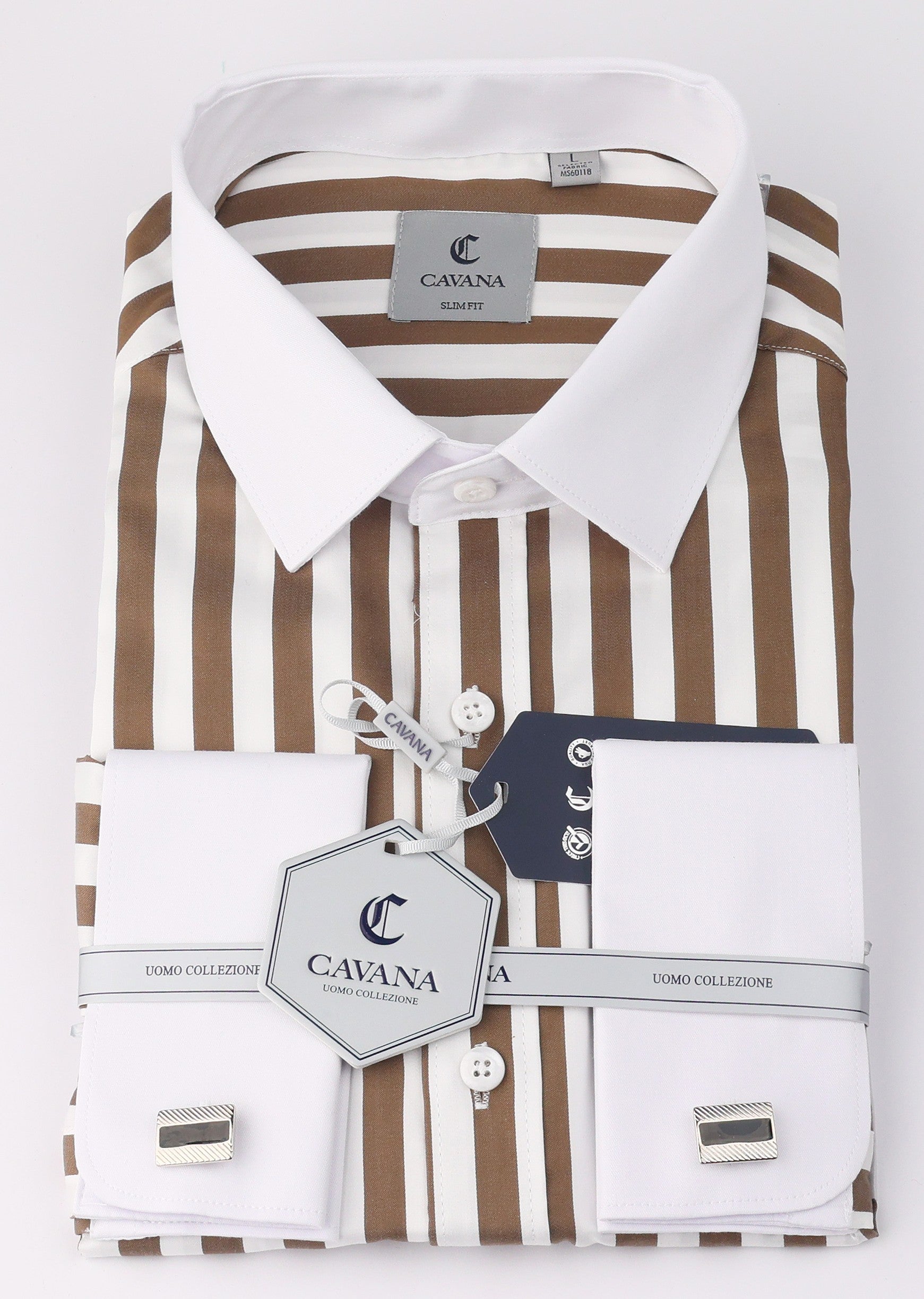 Brown & White Stripe Designer Shirt