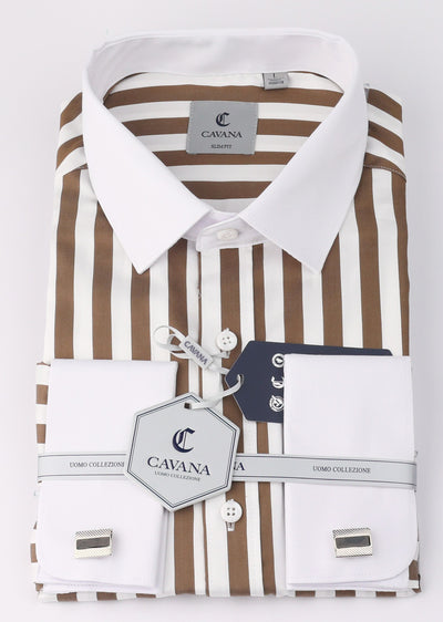Brown & White Stripe Designer Shirt