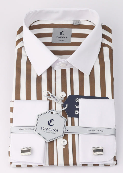 Brown & White Stripe Designer Shirt