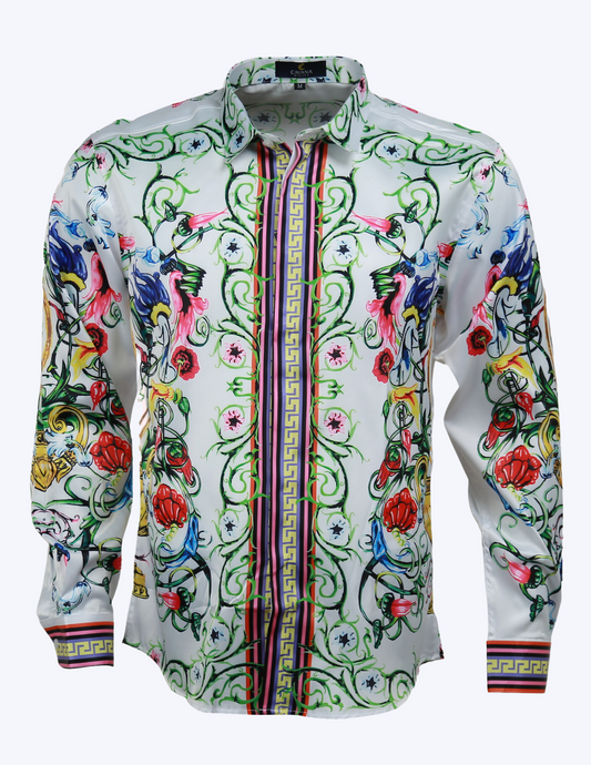 Vintage Chic Floral Print Long Sleeve Button Up Shirt for Men