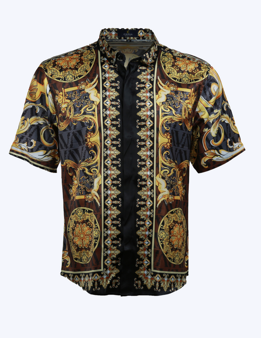 Men's Vintage Floral Print Short Sleeve Lapel Shirt