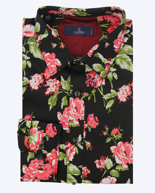 Men's Floral Pattern Lapel Shirt