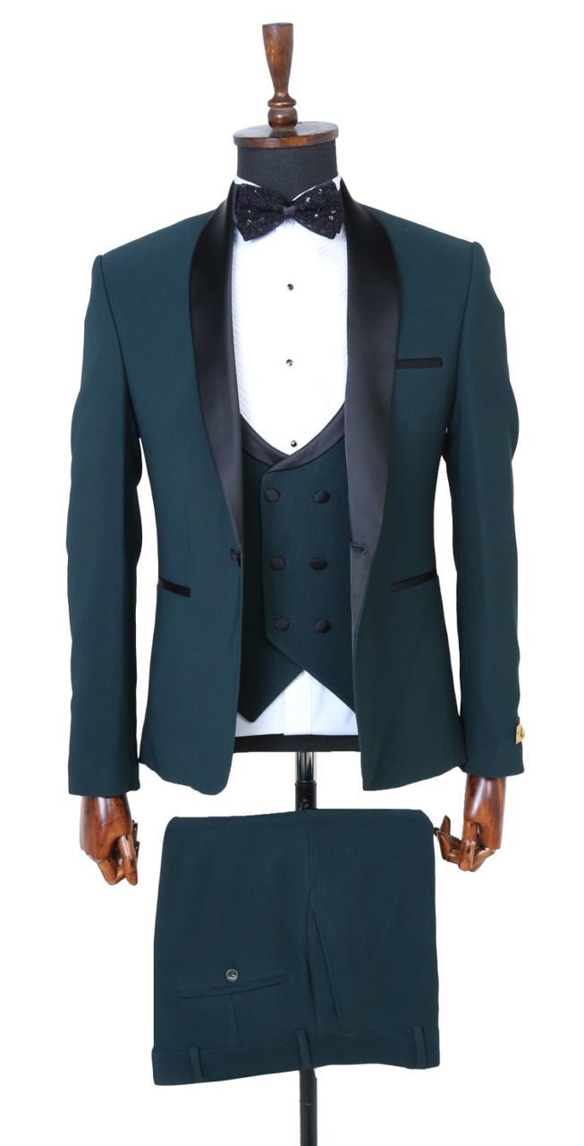 Mens 4 Piece Suit Slim Fit One Button Solid Color Wedding Classic Tuxedo suit