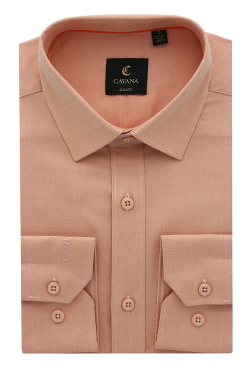 Men's Peach Cotton Oxford Dress Shirt – Elegant Business Wear