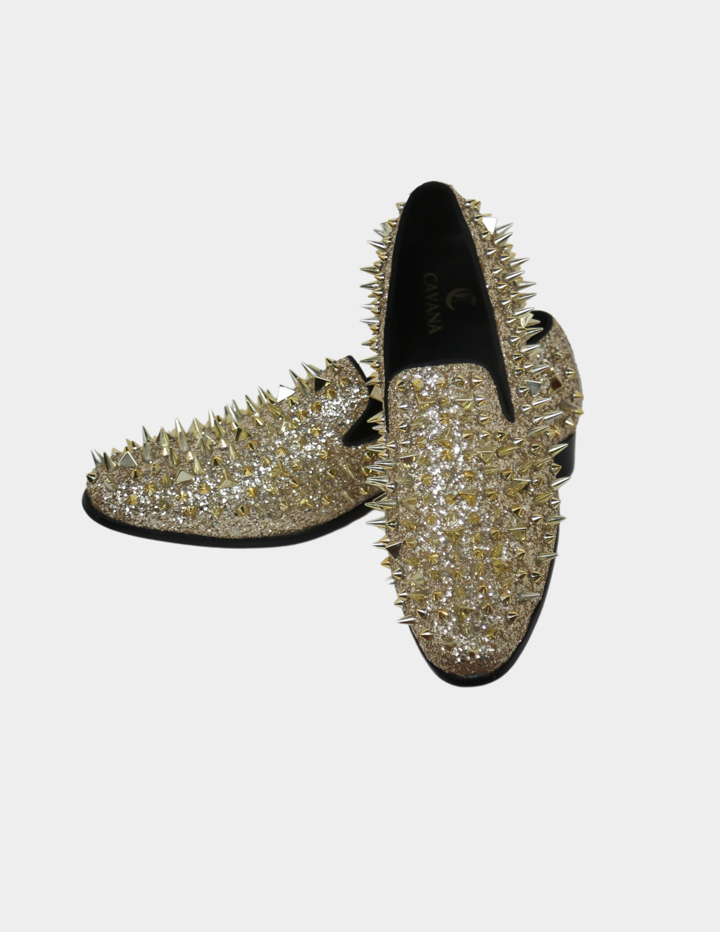 Cavana Gold Spike Studded Men's Slip Shoes for Wedding & Parties