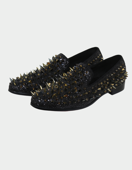 Cavana Black Spike Studded Men's Slip Shoes for Wedding & Parties