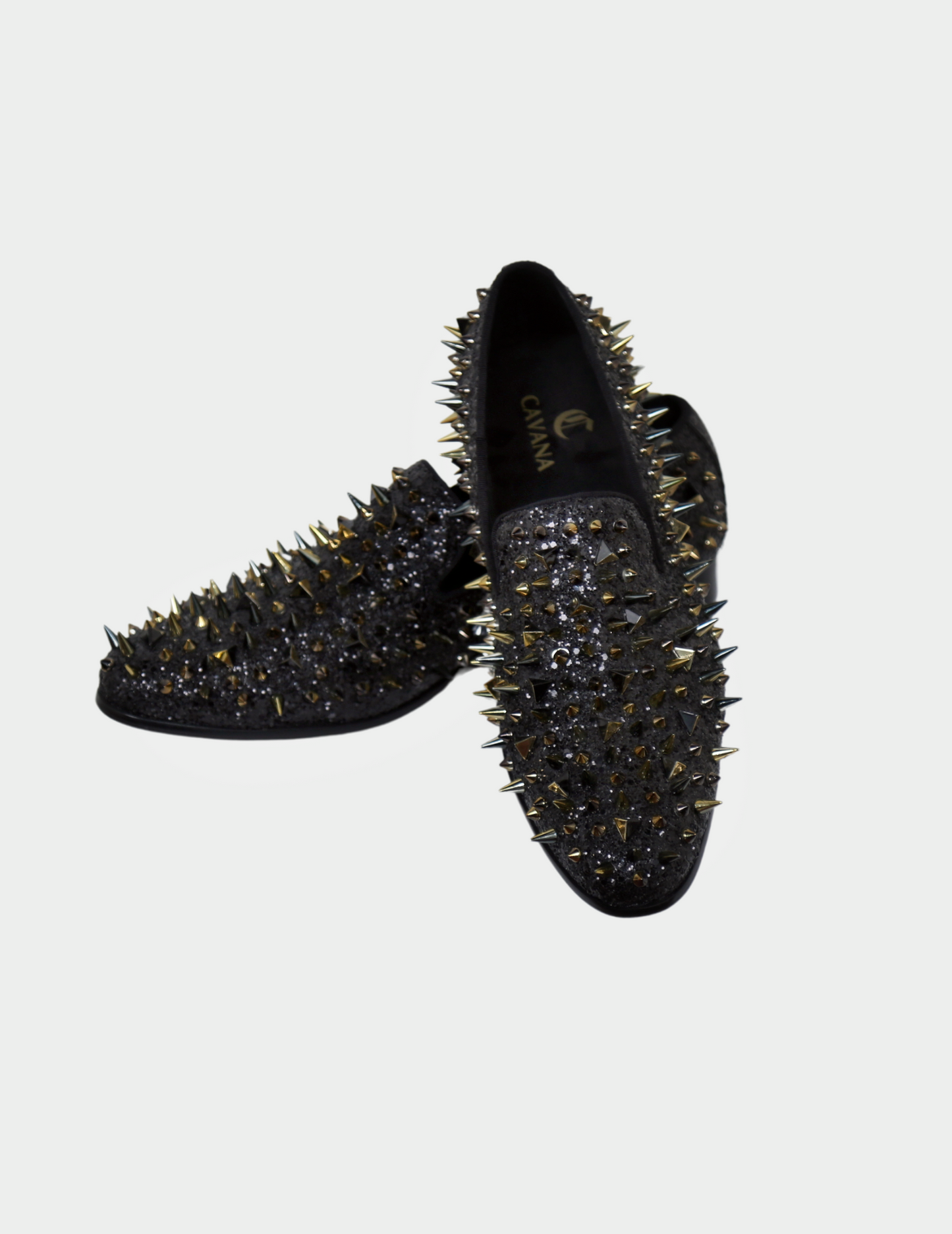 Cavana Black Spike Studded Men's Slip Shoes for Wedding & Parties